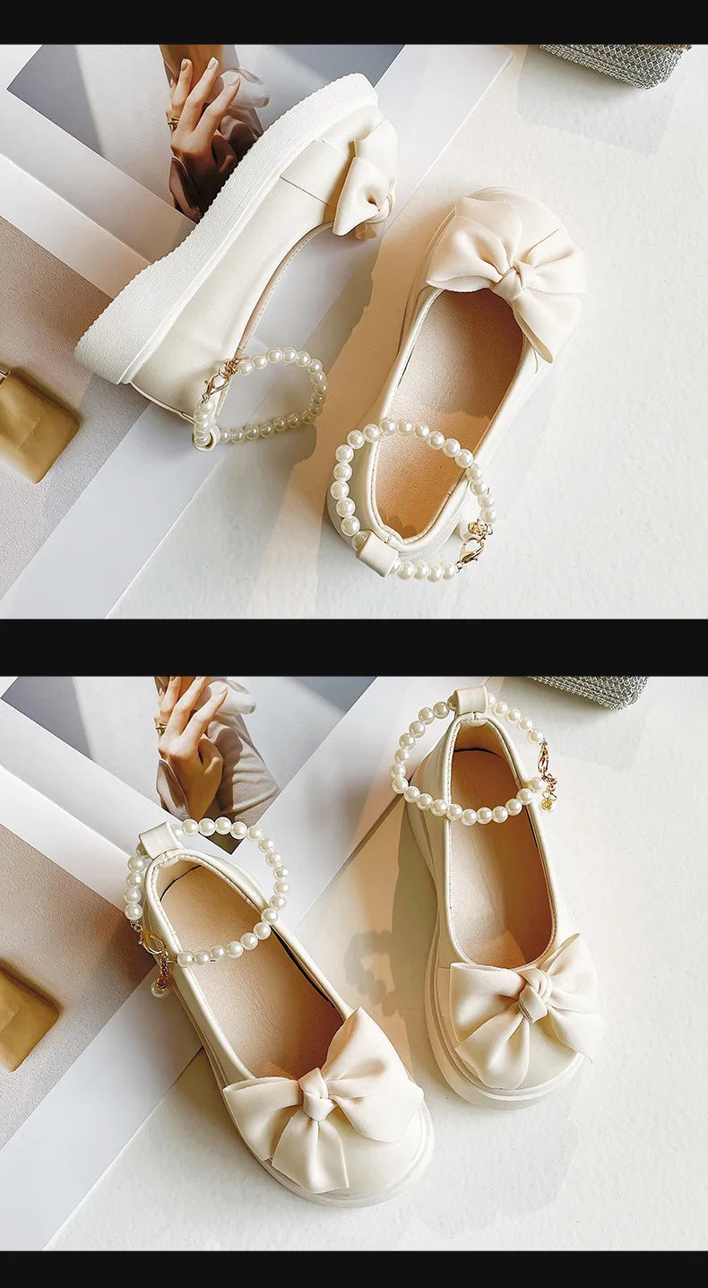 Baby Girl Pearls Ankle Strap Leather Shoes