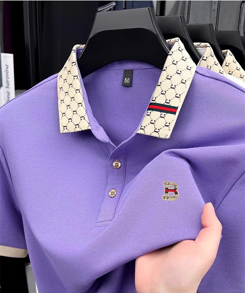 Men's Letter Embroidered Short Sleeve Polo Shirt