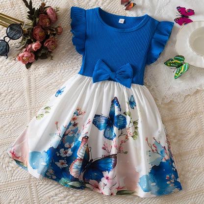 Blumenmädchen-Schmetterlings-Prinzessinnenkleid für Kinder – Partykleid aus Tüll mit Rüschenärmeln