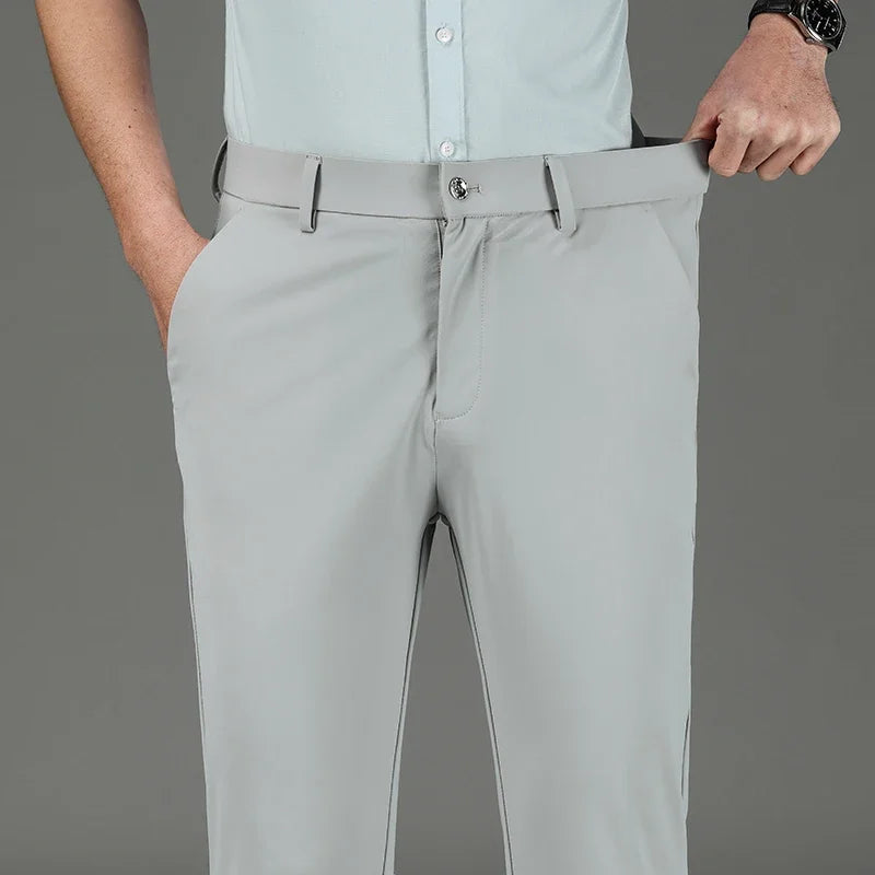 Men's Ice Silk High Waist Slim Fit Suit Pants