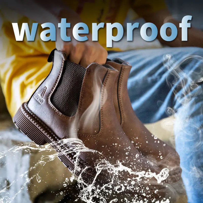 Men Leather Work Boots - Indestructible Safety Shoes