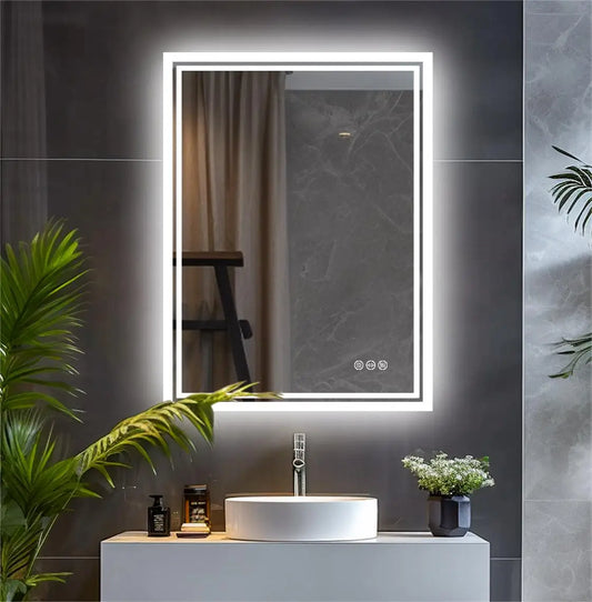 Miroir de salle de bain à LED avec antibuée et lumière tactile à 3 couleurs