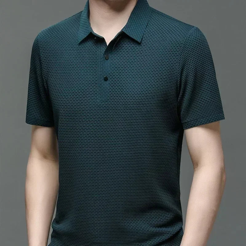 Nouveau polo à manches courtes pour homme en soie glacée