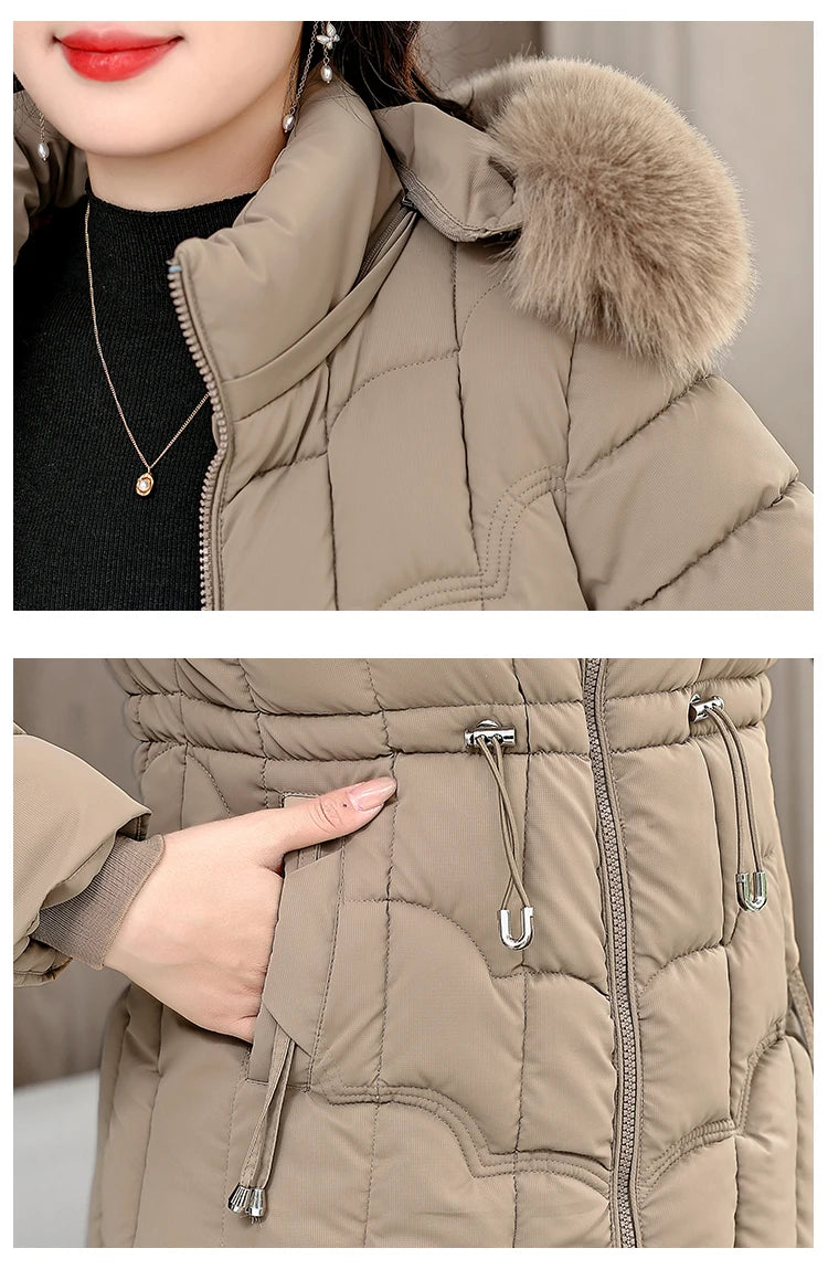 Parka d'hiver à capuche matelassée en coton pour femme