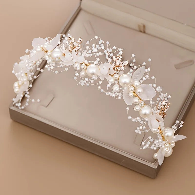 Couronne de mariage de fleurs de perles pour femmes