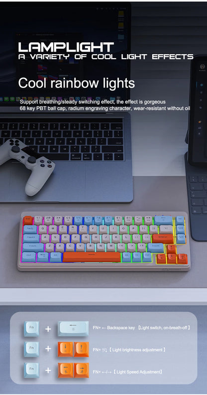 Kabellose mechanische Tastatur, Bluetooth, Dualmodus, Hot-Swap-fähig, Mini, 68 Tasten, roter Schalter, für PC, PS4, Xbox, iPhone, iPad