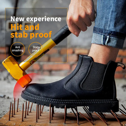 Men Leather Work Boots - Indestructible Safety Shoes