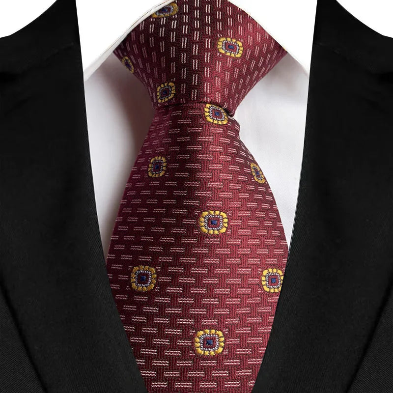 Men's Burgundy Plaid Silk Wedding Tie Set