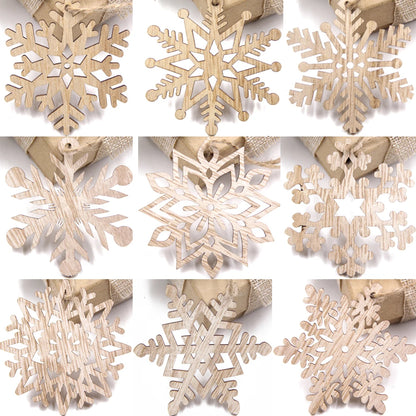 Lot de 12 pendentifs en bois en forme de flocon de neige pour décoration de Noël