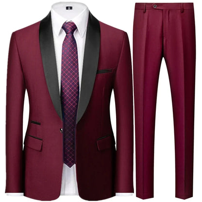 3 Pieces Set Men's Business Blazers Coat - Slim Fit Color Matching Collar Suit Jacket Pants Vest