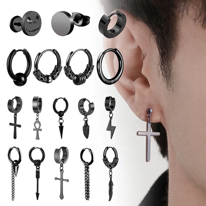 Men's Stainless Steel Stud Earrings Set