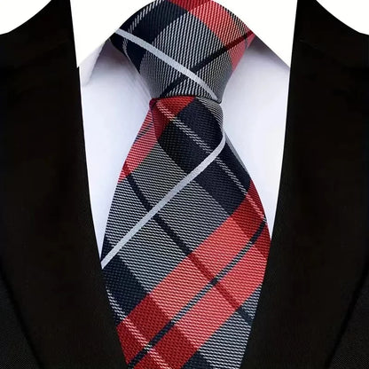 Men's Burgundy Plaid Silk Wedding Tie Set