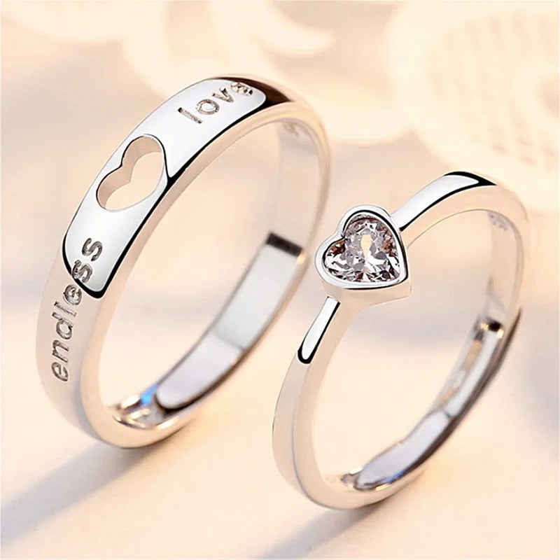 Bagues assorties en forme de battement de cœur (lot de 2) pour couples, bagues de promesse romantiques