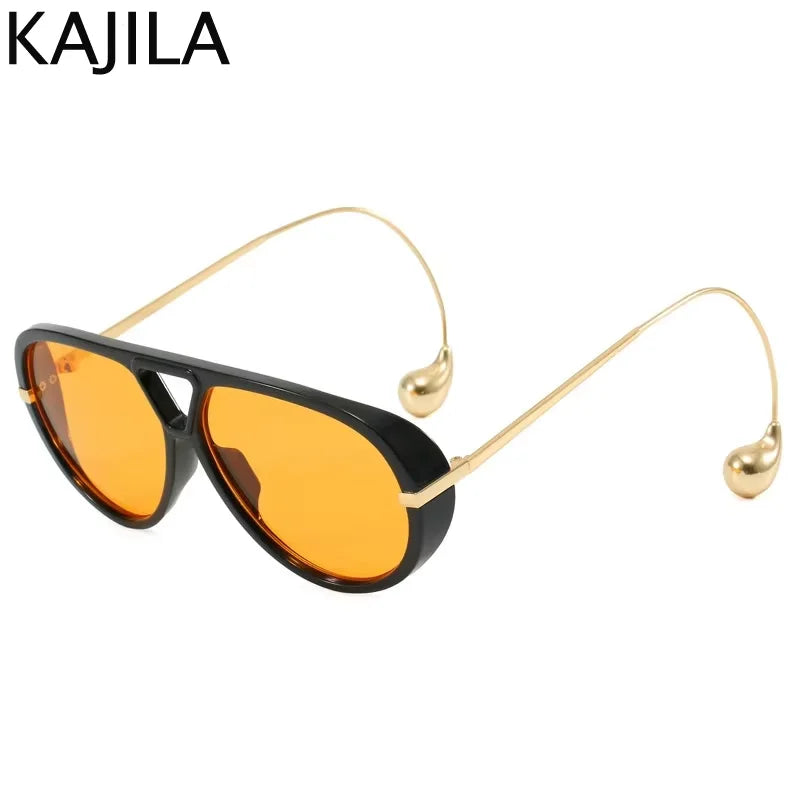 Women’s Oversized Oval Punk Pilot Sunglasses – Metal Frame UV400 Shades Sunglasses