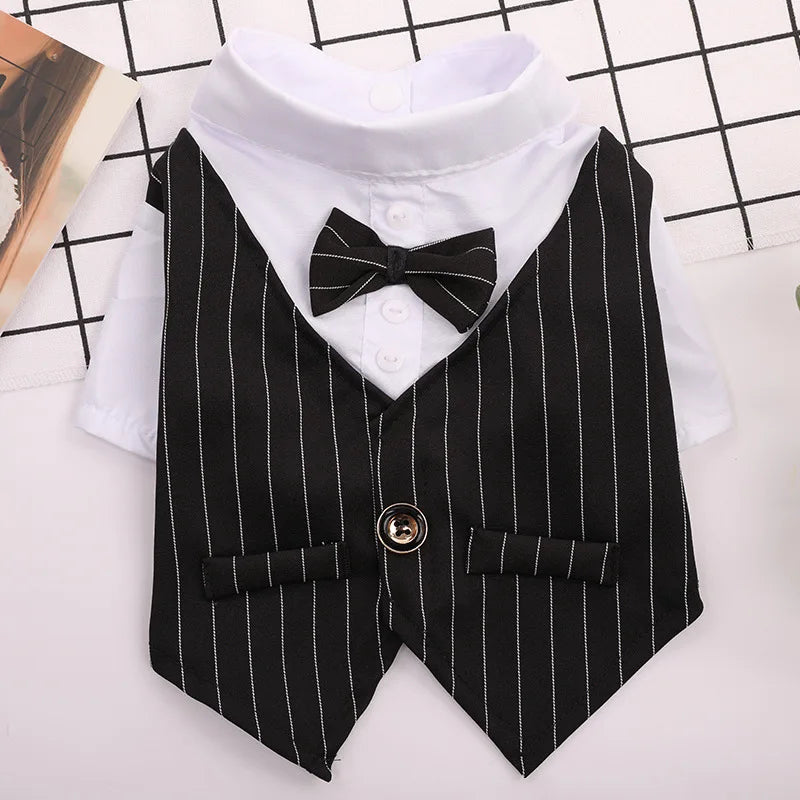 Short Sleeve Bowknot Formal Striped Dog Party Dress