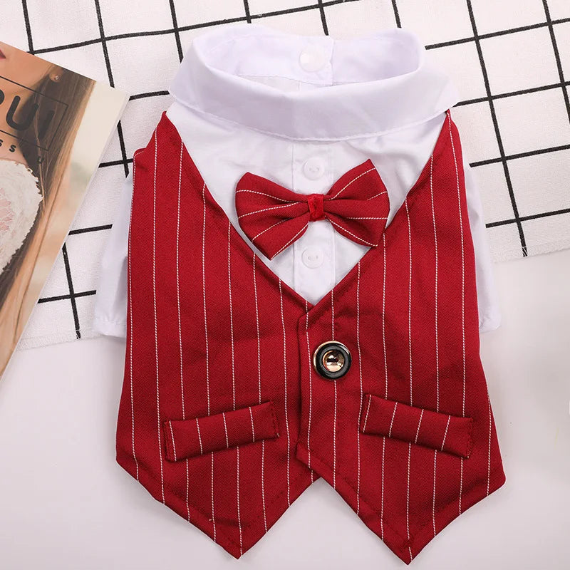 Short Sleeve Bowknot Formal Striped Dog Party Dress