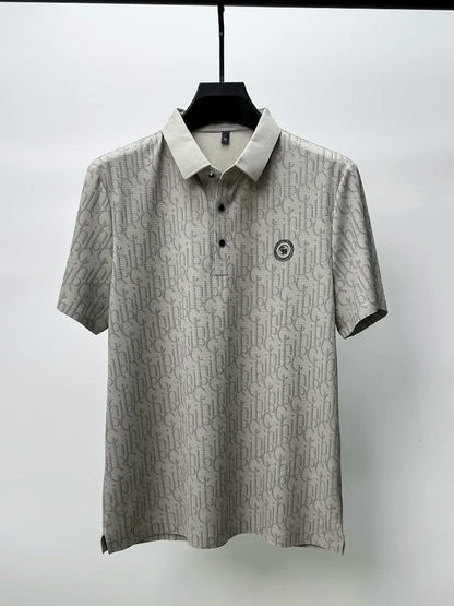 New High-end Silk Short Sleeved Polo Shirt for Men's Luxurious Embossed
