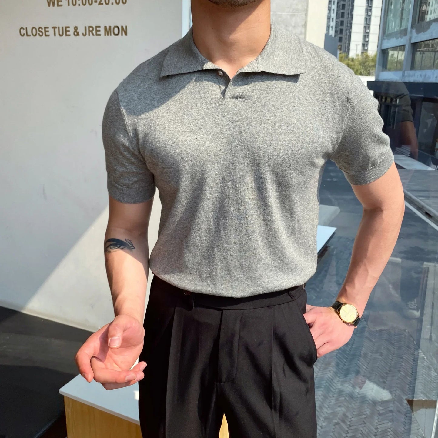 Slim-Fit Elbow-Sleeved Polo Shirt
