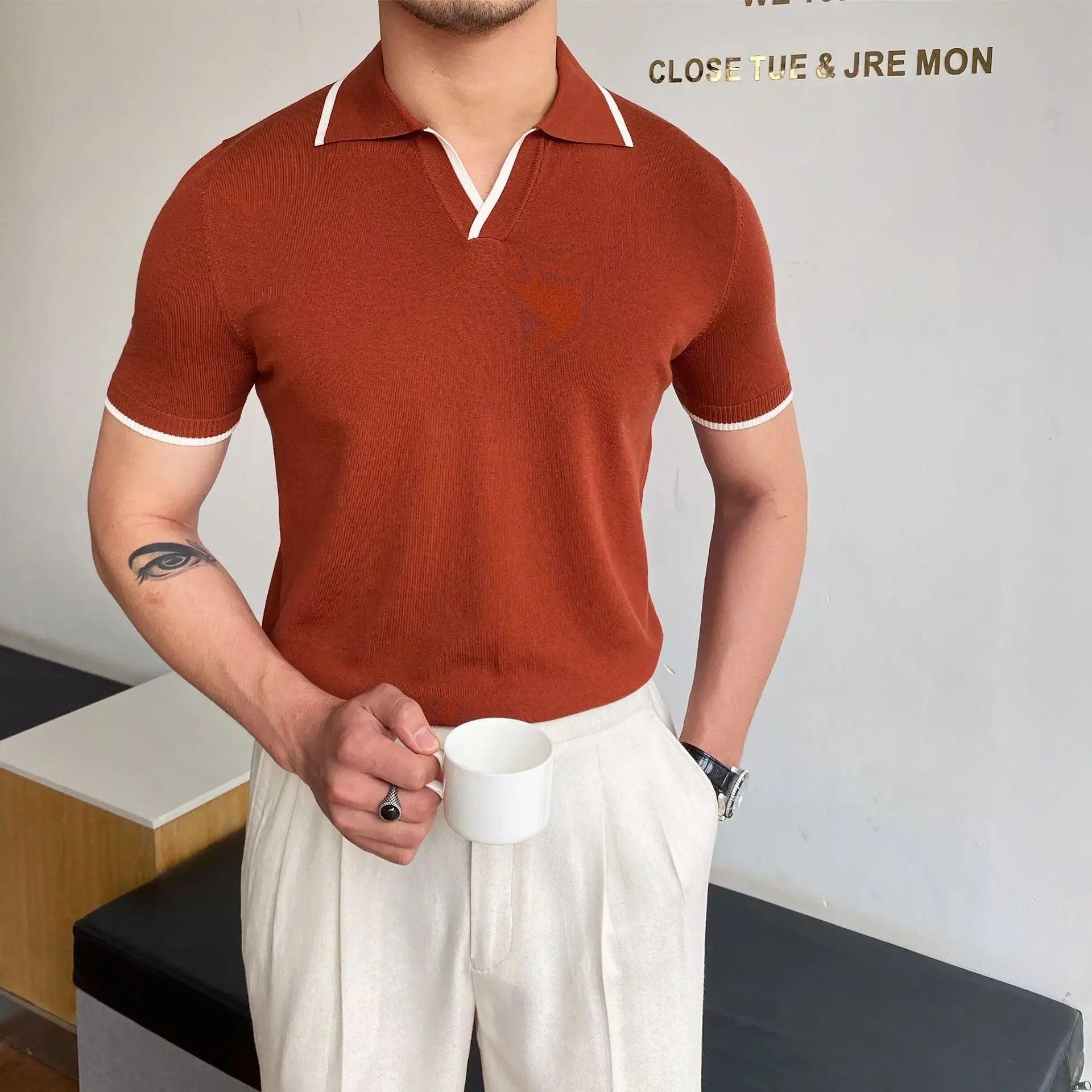 Slim-Fit Elbow-Sleeved Polo Shirt
