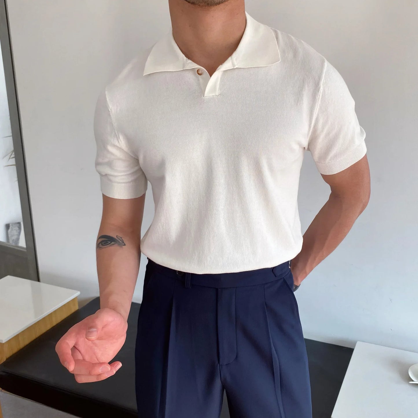 Slim-Fit Elbow-Sleeved Polo Shirt
