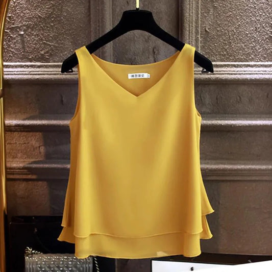 Sleeveless Chiffon V-Neck

