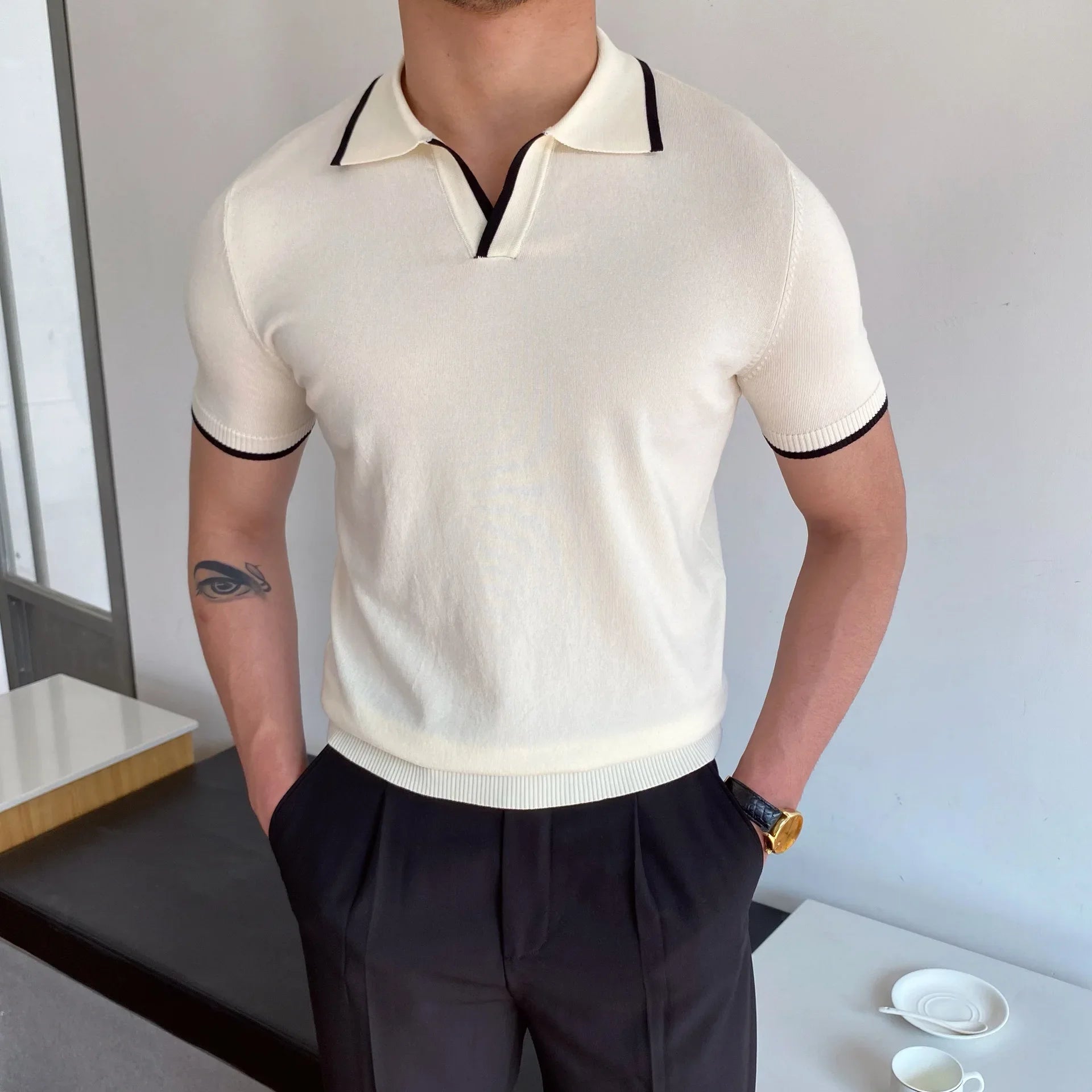 Slim-Fit Elbow-Sleeved Polo Shirt
