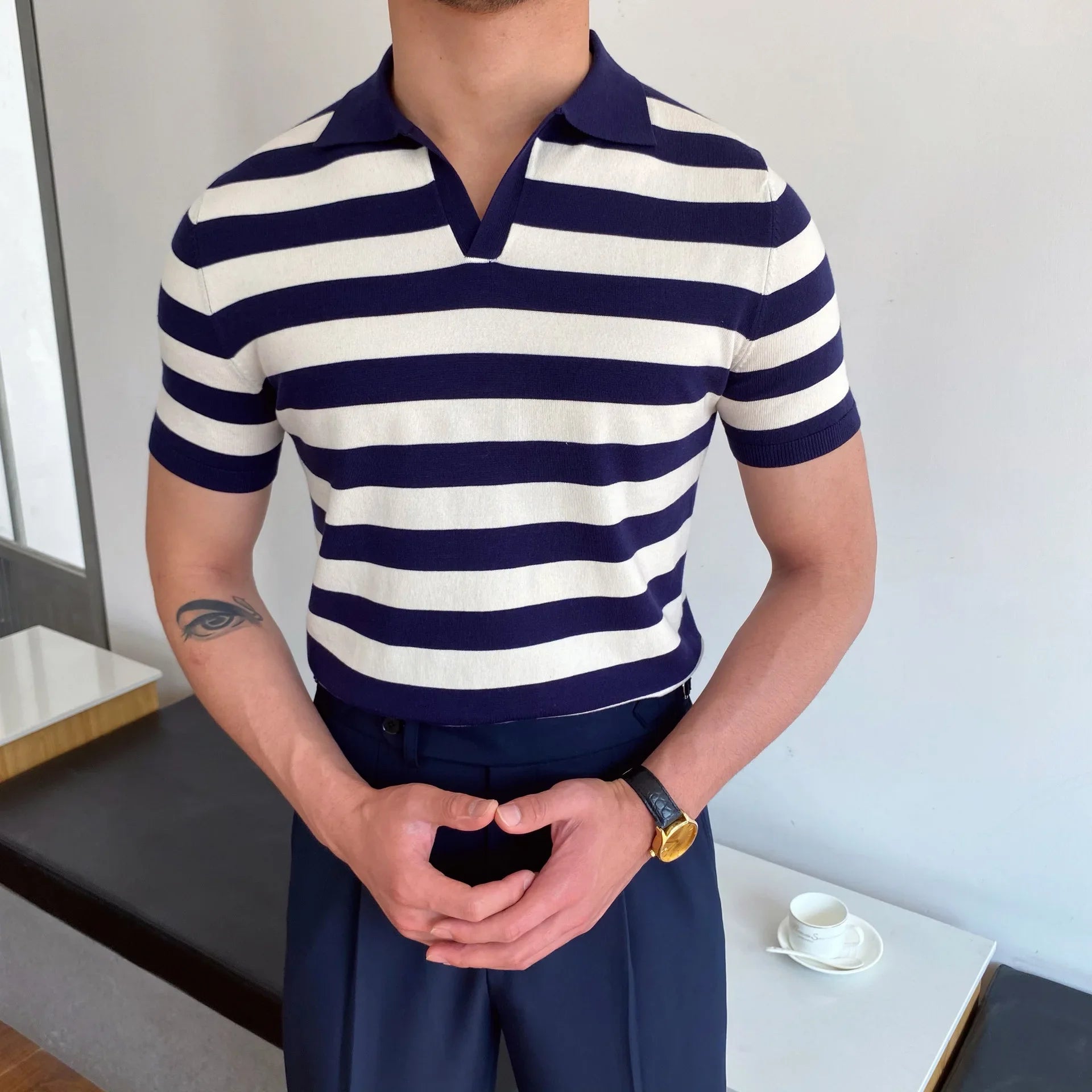 Slim-Fit Elbow-Sleeved Polo Shirt
