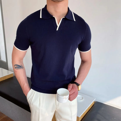 Slim-Fit Elbow-Sleeved Polo Shirt
