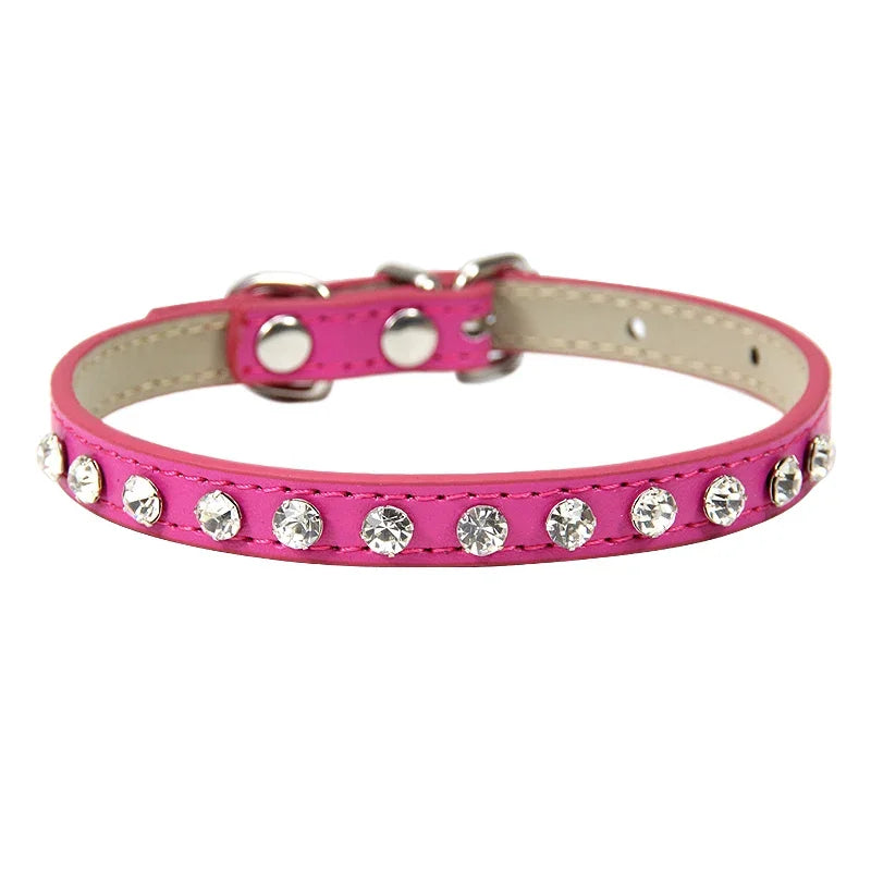 Small Kitten Luxury Leather Rhinestone Cat Collars