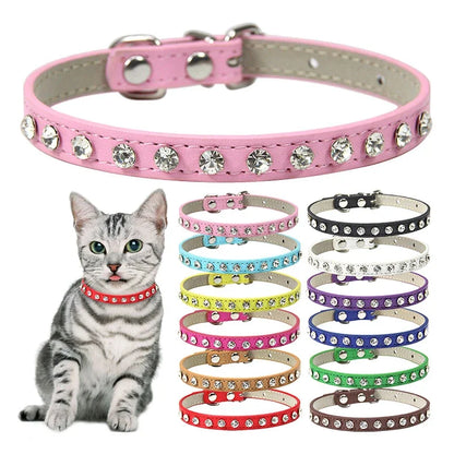 Small Kitten Luxury Leather Rhinestone Cat Collars