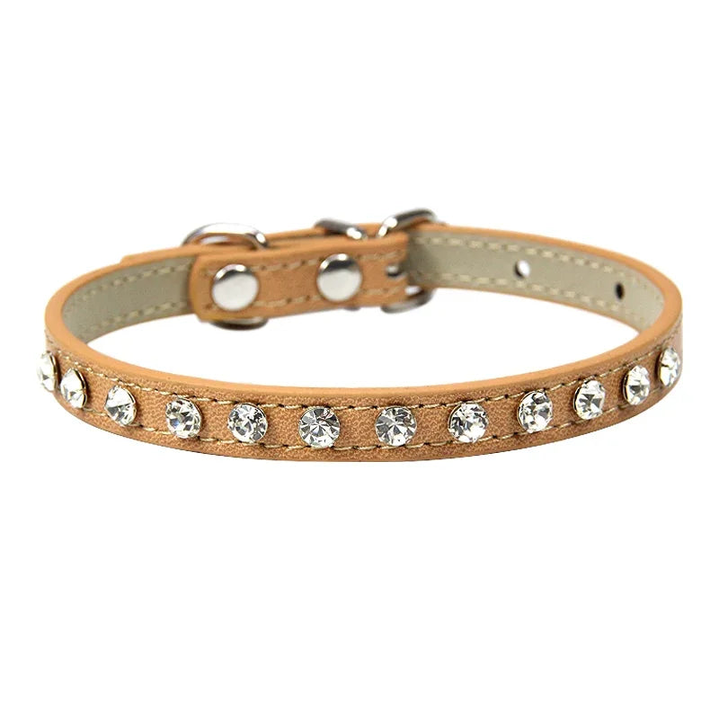 Small Kitten Luxury Leather Rhinestone Cat Collars