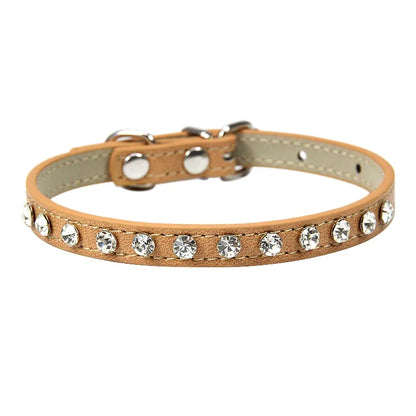 Small Kitten Luxury Leather Rhinestone Cat Collars