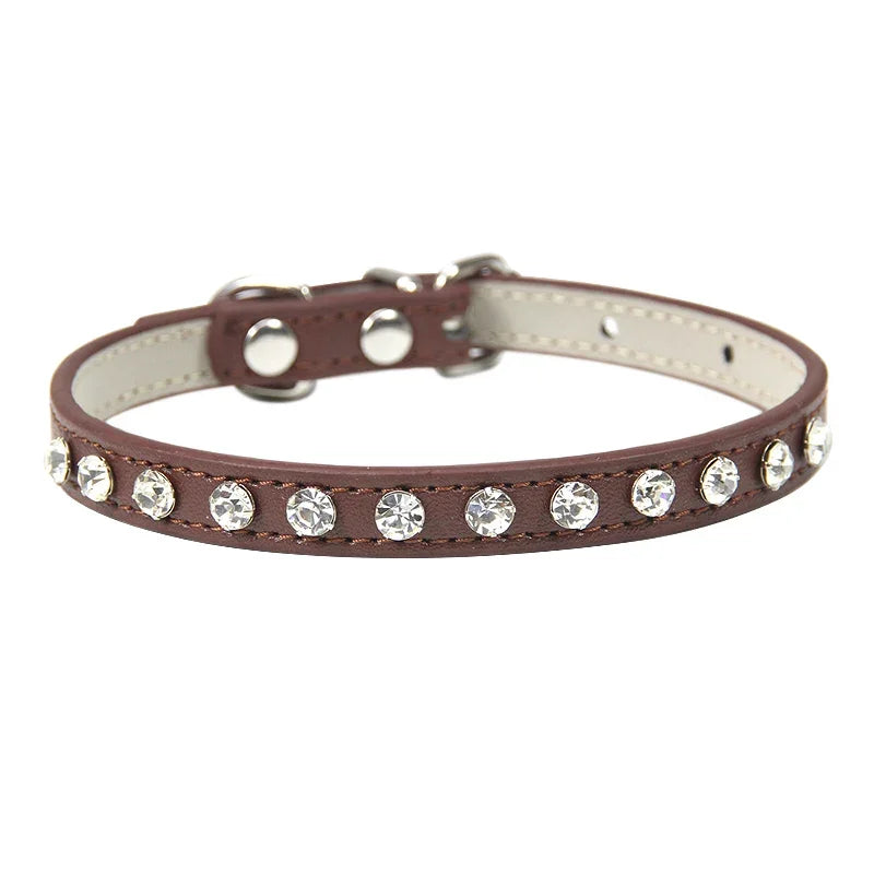 Small Kitten Luxury Leather Rhinestone Cat Collar