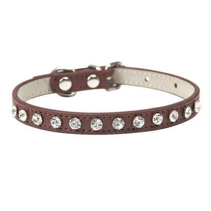 Small Kitten Luxury Leather Rhinestone Cat Collar