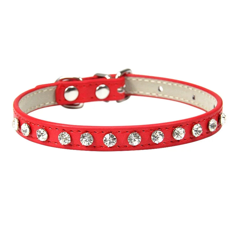 Small Kitten Luxury Leather Rhinestone Cat Collar