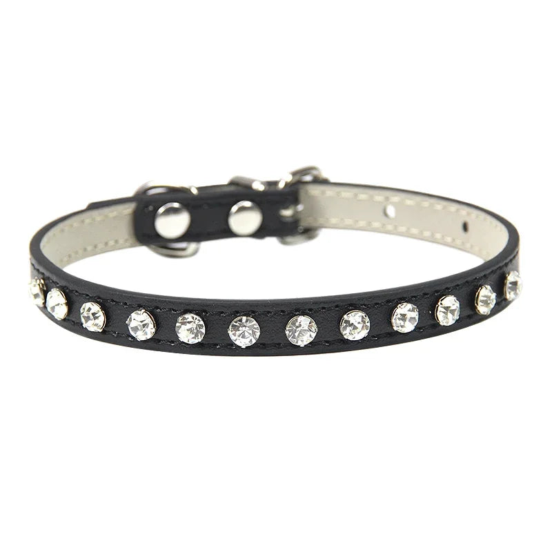 Small Kitten Luxury Leather Rhinestone Cat Collars