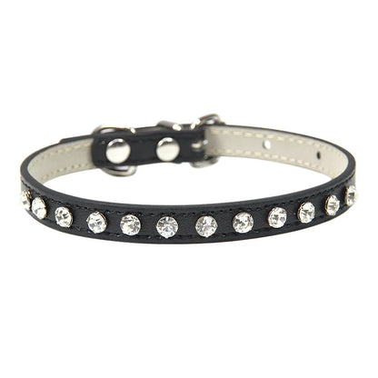 Small Kitten Luxury Leather Rhinestone Cat Collars