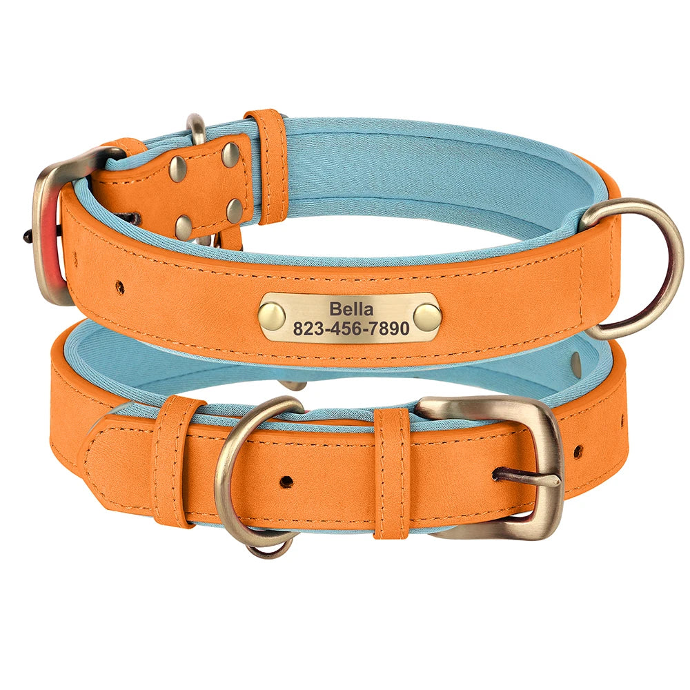 Soft Dog Collars - Adjustable Leather Padded Dog Collar
