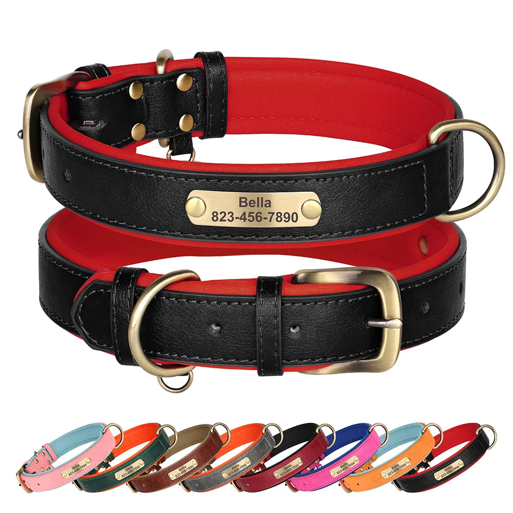 Soft Dog Collars - Adjustable Leather Padded Dog Collar