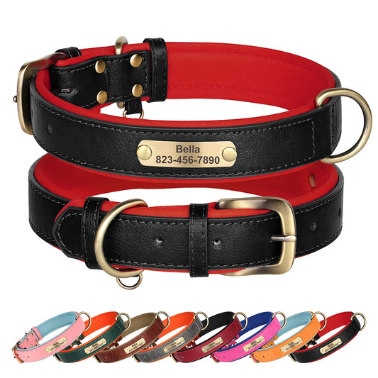 Soft Dog Collars - Adjustable Leather Padded Dog Collar
