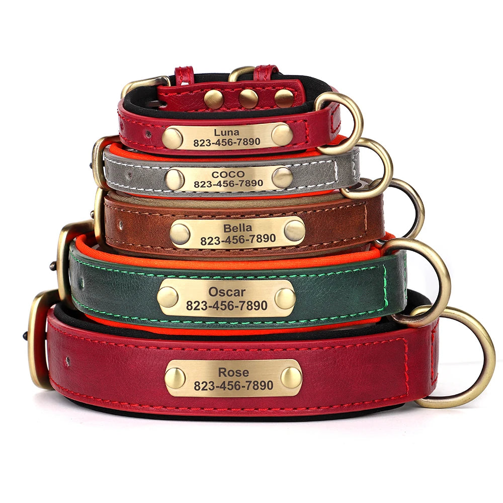 Soft Dog Collars - Adjustable Leather Padded Dog Collar