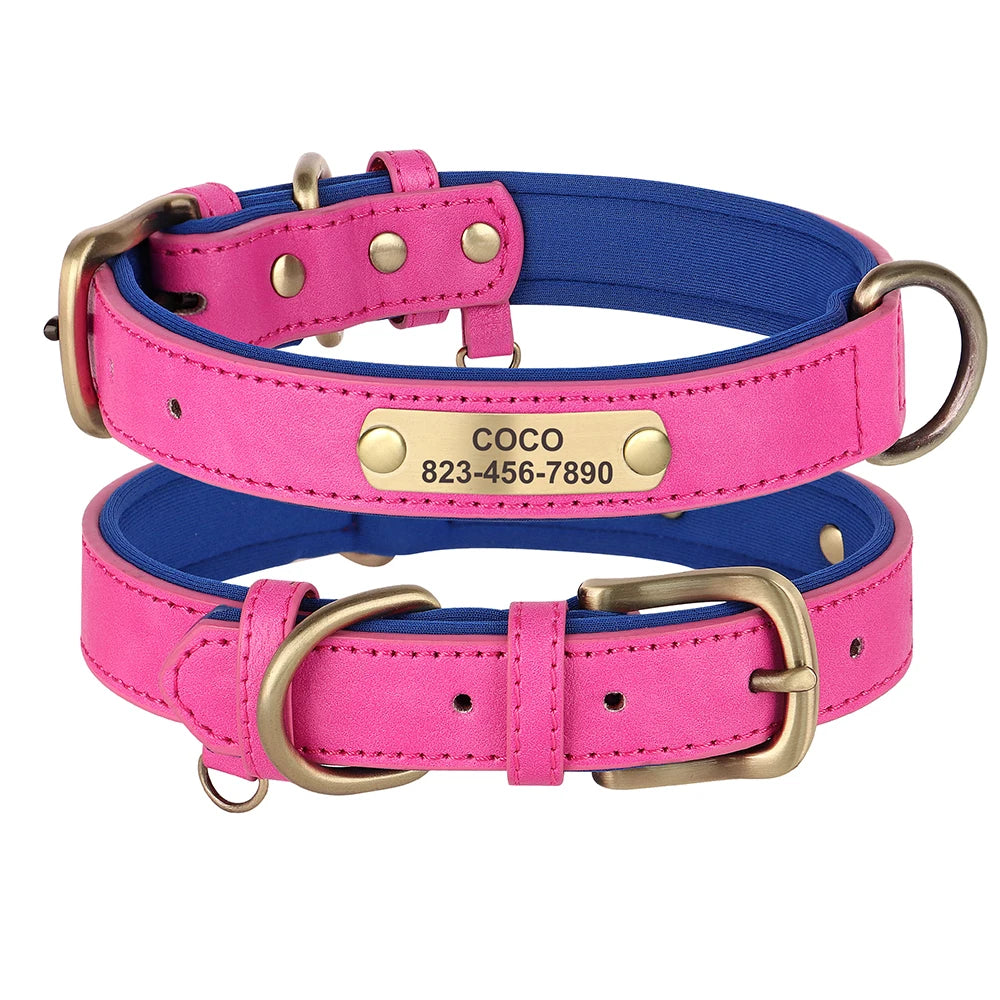 Soft Dog Collars - Adjustable Leather Padded Dog Collar