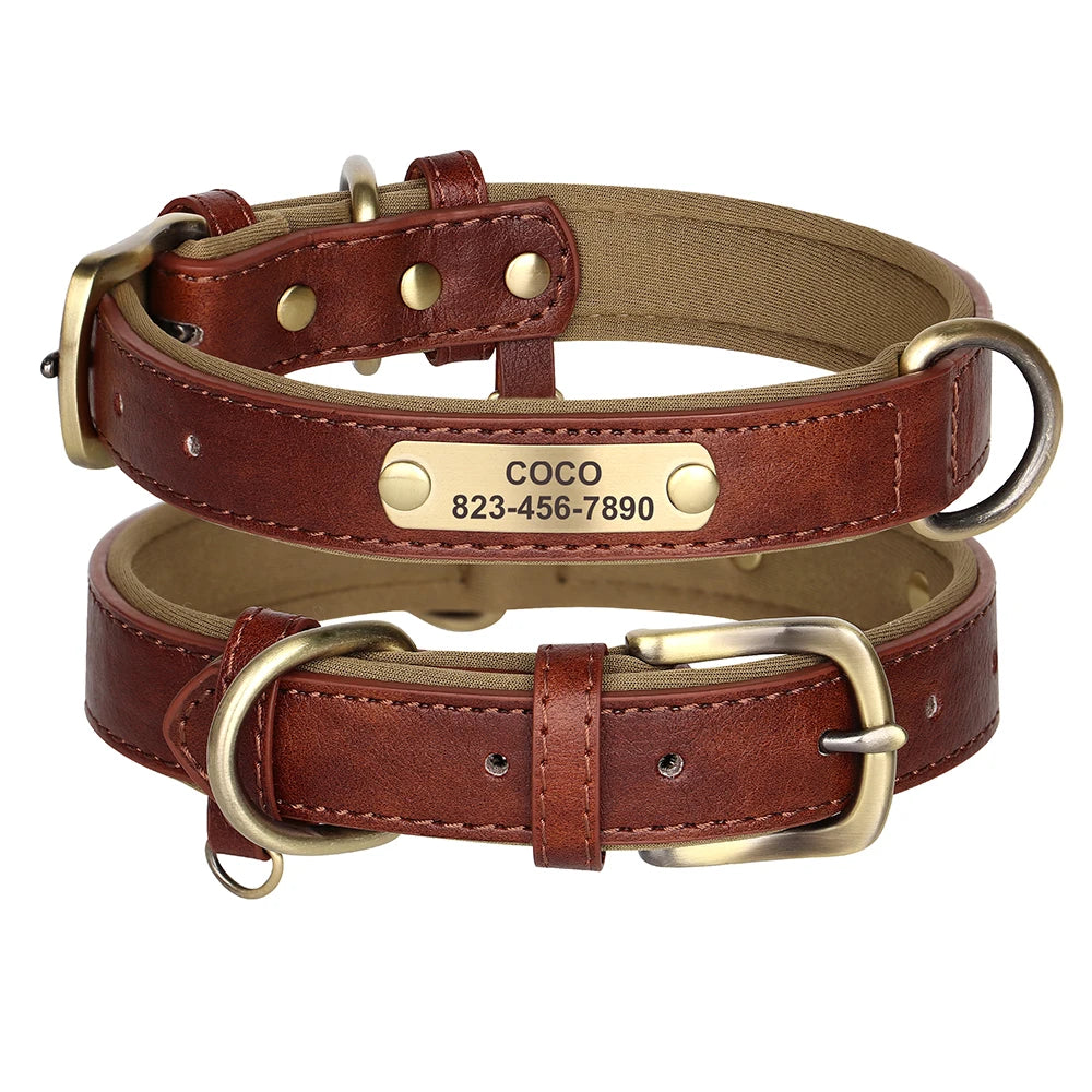 Soft Dog Collars - Adjustable Leather Padded Dog Collar