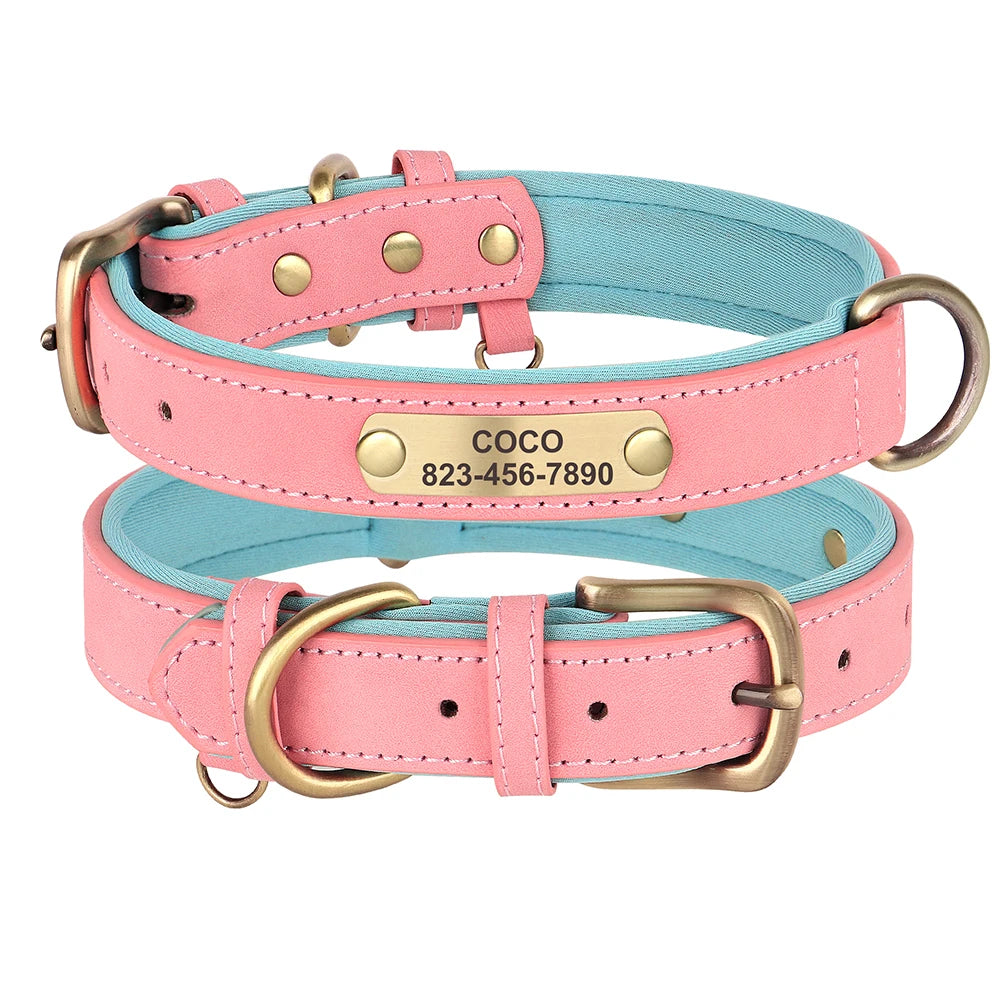 Soft Dog Collars - Adjustable Leather Padded Dog Collar