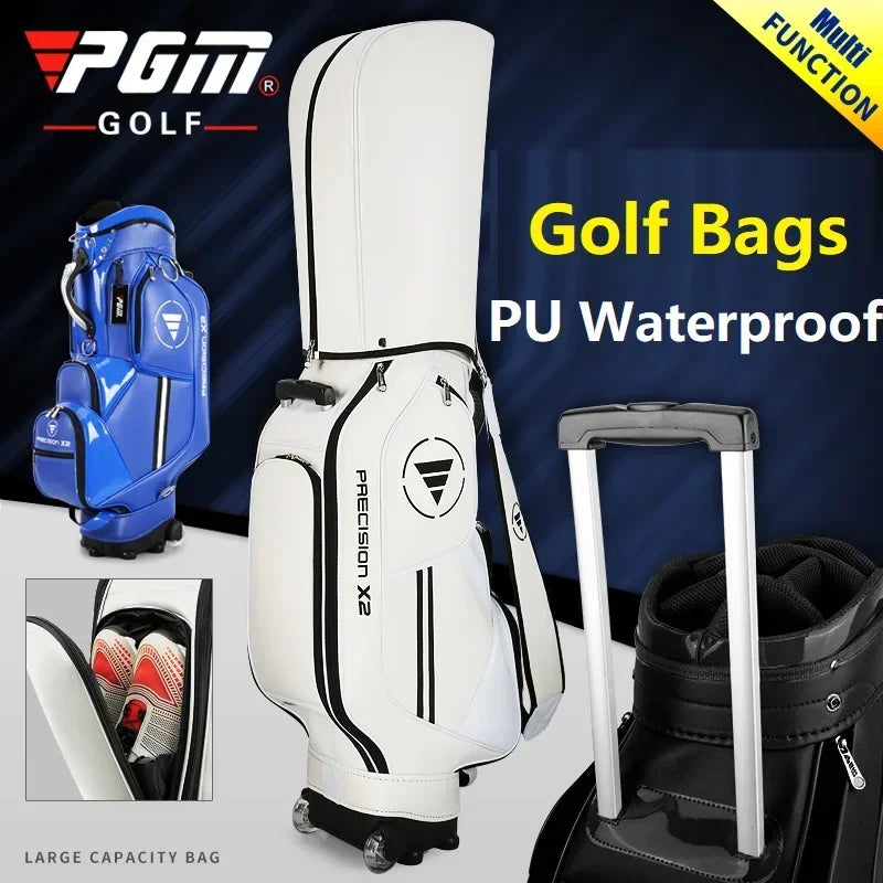 Spacious waterproof golf bag with wheels for club protection