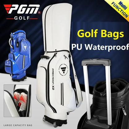 Spacious waterproof golf bag with wheels for club protection