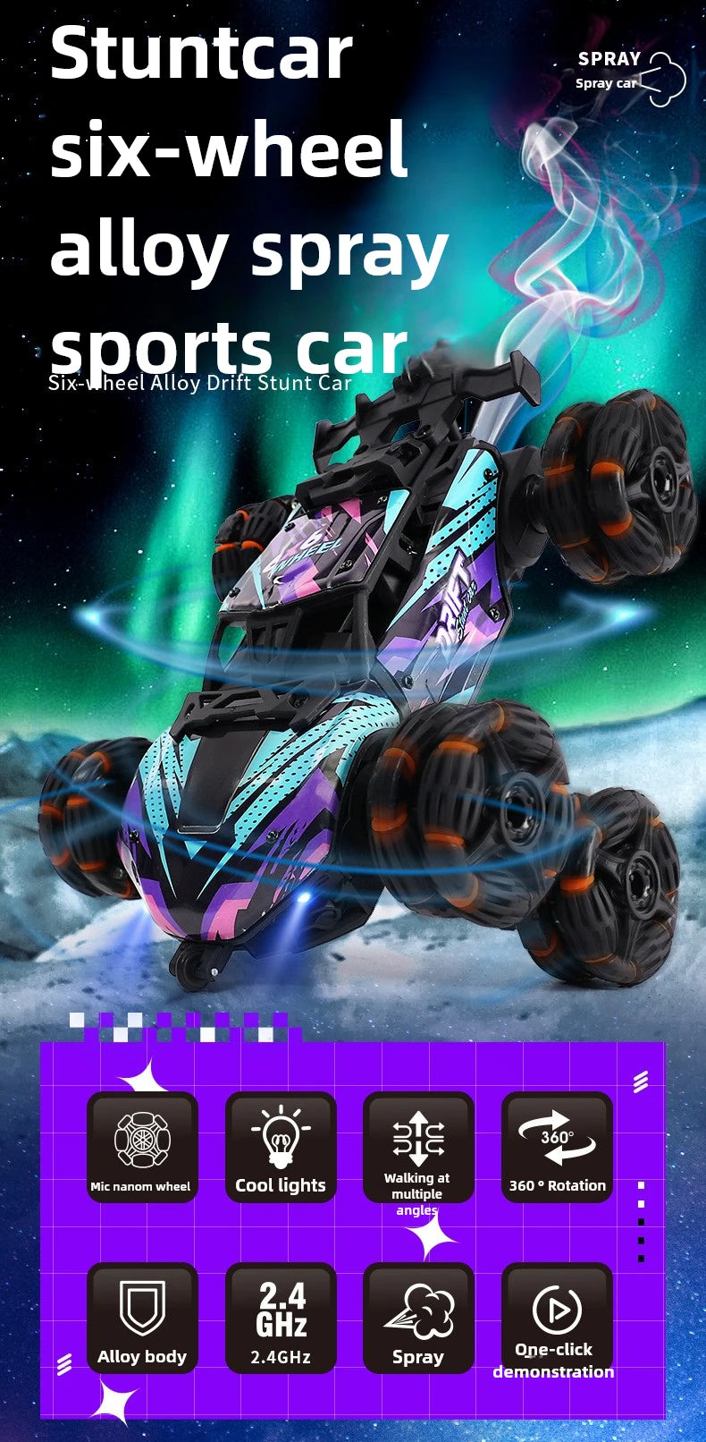 Spray Twisting Stunt RC Car - Six-Wheel Toy