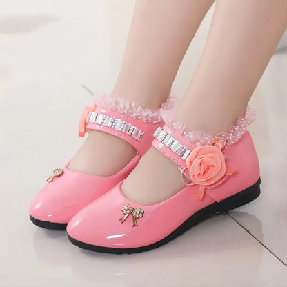 Spring Autumn Princess Lace PU Leather Shoes