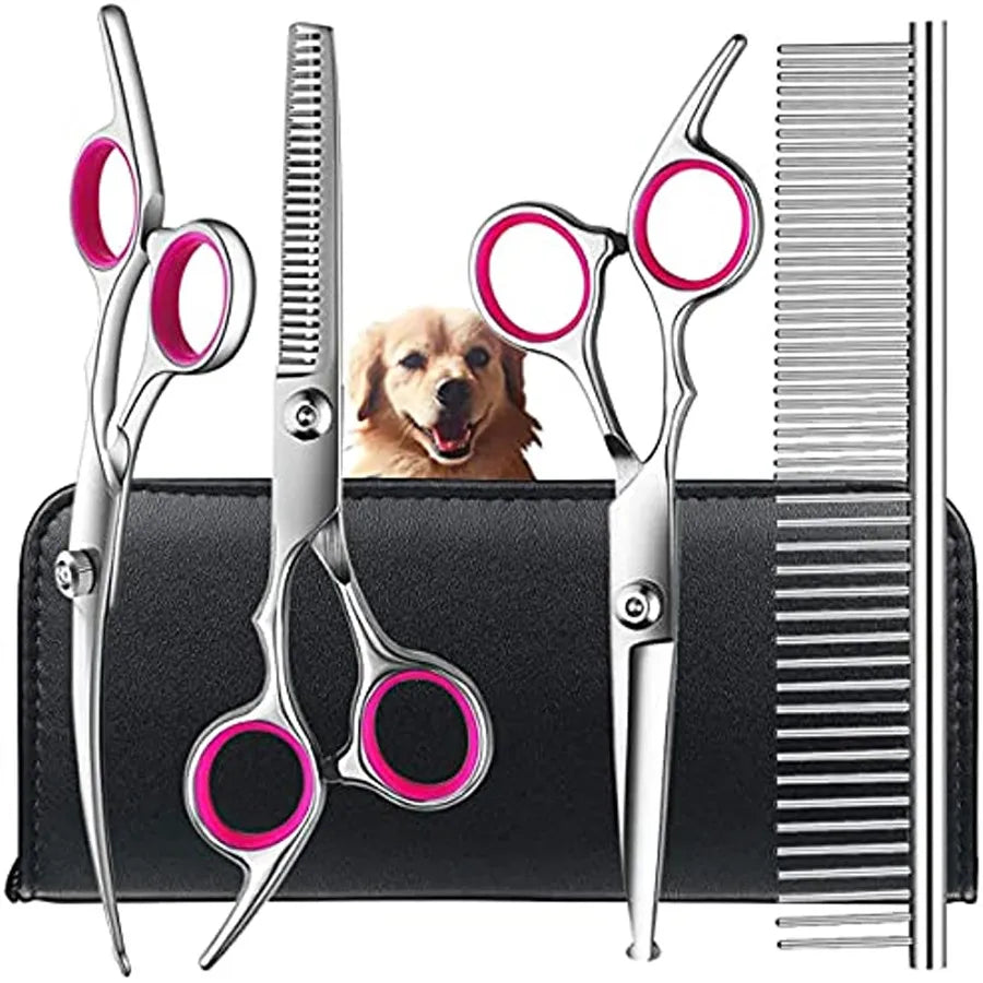 Stainless Steel Straight Curved Dog Grooming Shears Set