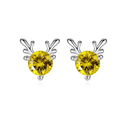 CZ Crystal Stone Deer Stud Antler Earrings